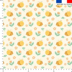Abeilles kawaii et fleurs - Fond crème
