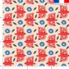Aigle rouge fleuri et fleur bleu- Fond écru