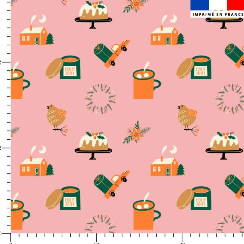 Ambiance Noel chaleureuse - Fond rose