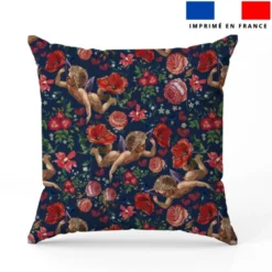 Ange et fleur effet brodé - Fond bleu foncé