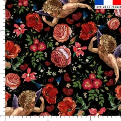 Ange et fleur effet brodé - Fond noir