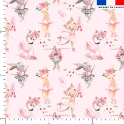 Animaux ballerines aquarelle - Fond rose
