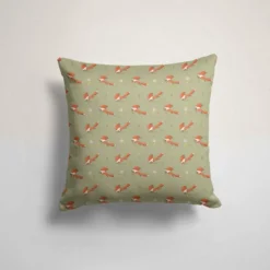 Animaux de la clairière renard et petites fleurs - Fond vert sauge
