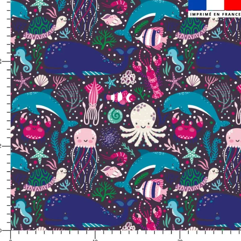 Animaux de la mer - Fond violet foncé