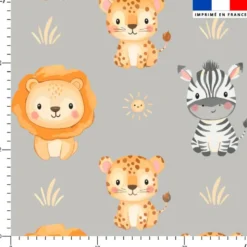 Animaux de la savane kawaii - Fond gris clair