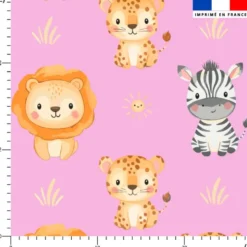 Animaux de la savane kawaii - Fond rose