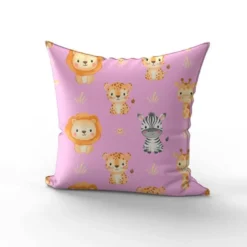 Animaux de la savane kawaii - Fond rose