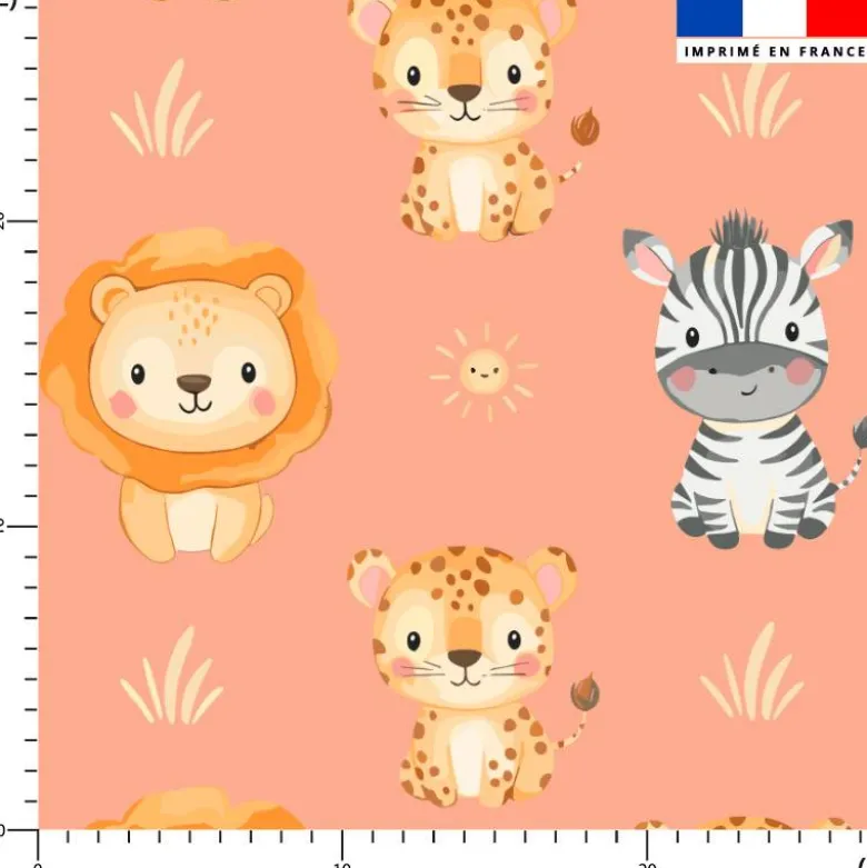 Animaux de la savane kawaii - Fond saumon