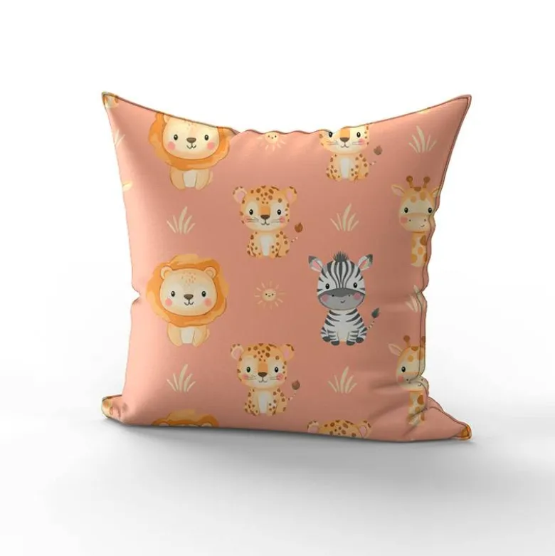Animaux de la savane kawaii - Fond saumon