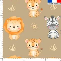 Animaux de la savane kawaii - Fond mocha