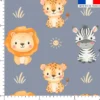 Animaux de la savane kawaii - Fond bleu gris