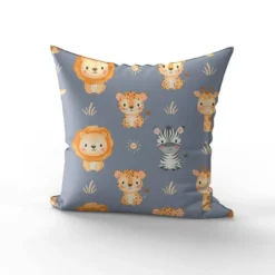 Animaux de la savane kawaii - Fond bleu gris