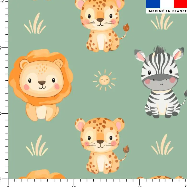Animaux de la savane kawaii - Fond vert clair