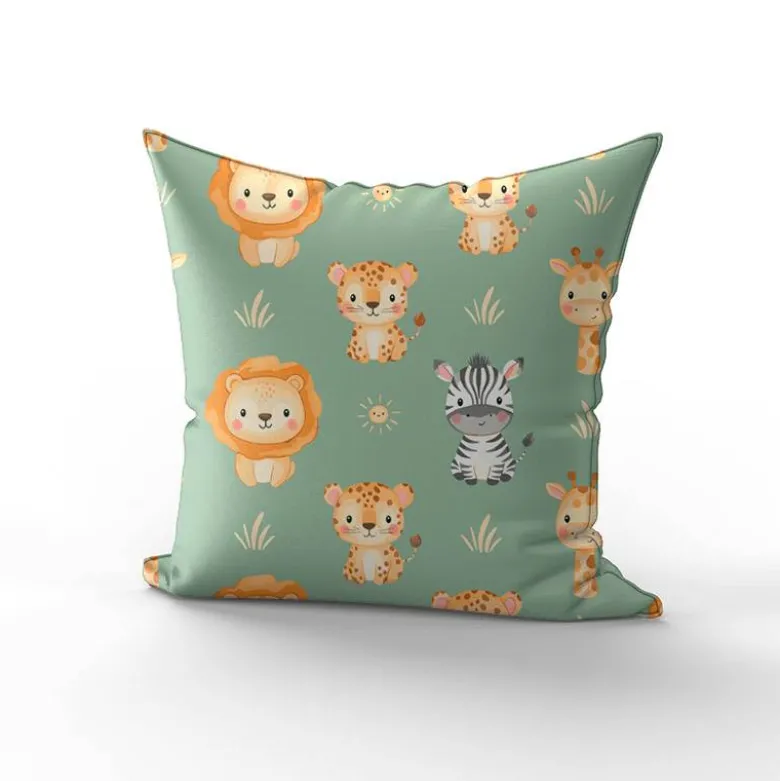 Animaux de la savane kawaii - Fond vert clair