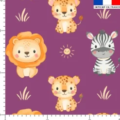 Animaux de la savane kawaii - Fond prune