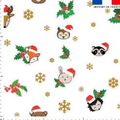 Animaux de Noel et flocons - Fond blanc