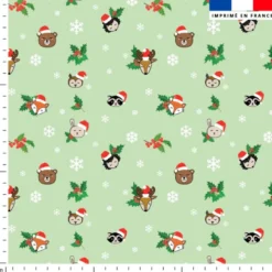 Animaux de Noel et flocons - Fond vert