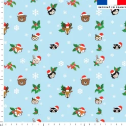 Animaux de Noel et flocons - Fond bleu