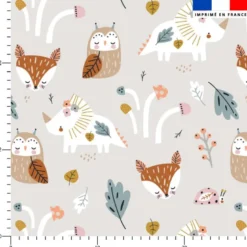 Animaux des bois et rhino - Fond gris