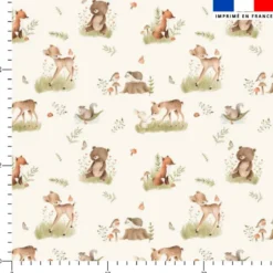 Animaux des bois jolis effet aquarelle - Fond écru