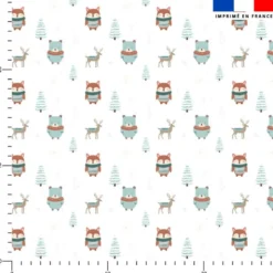 Animaux d'hiver scandinave et sapin - Fond blanc