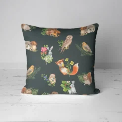 Animaux et plantes de la forêt aquarelle - Fond noir