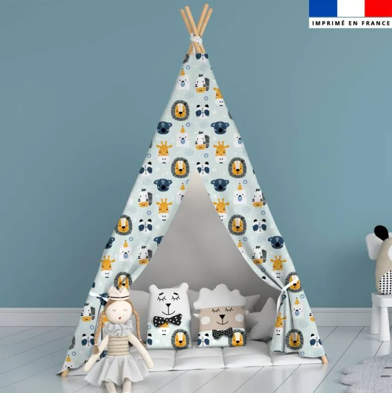 Animaux festifs - Fond bleu vert