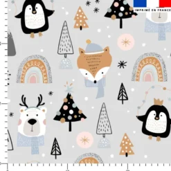 Animaux hiver - Fond gris clair