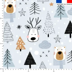 Animaux hiver ours et cerf - Fond bleu pastel