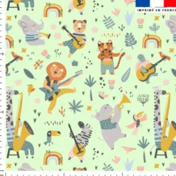 Animaux musiciens de la savane - Fond vert d'eau