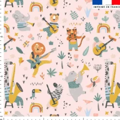 Animaux musiciens de la savane - Fond rose