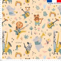 Animaux musiciens de la savane - Fond orange clair