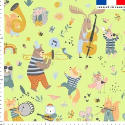 Animaux musiciens - Fond vert pistache