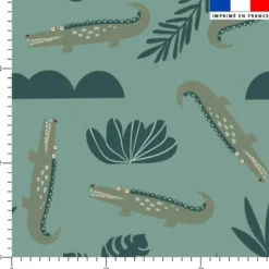 Animaux savane crocodile - Fond vert sauge
