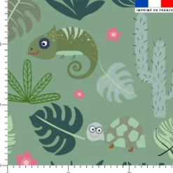 Animaux savane iguane et tortue - Fond vert clair