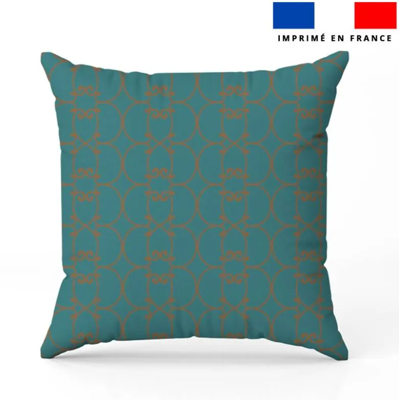 Arabesques noisette - Fond bleu vert