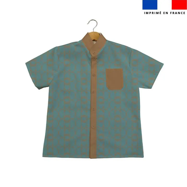 Arabesques noisette - Fond bleu vert