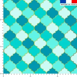 Arabesques orientales turquoise et bleu paon - Fond bleu pastel