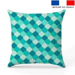 Arabesques orientales turquoise et bleu paon - Fond bleu pastel