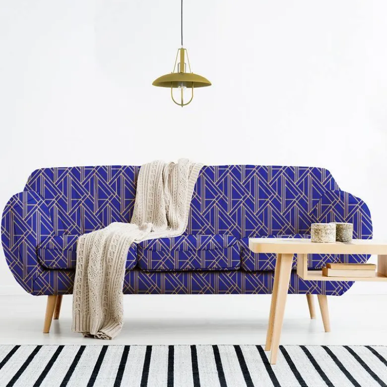 Art déco géométrique jaune or - Fond bleu roi