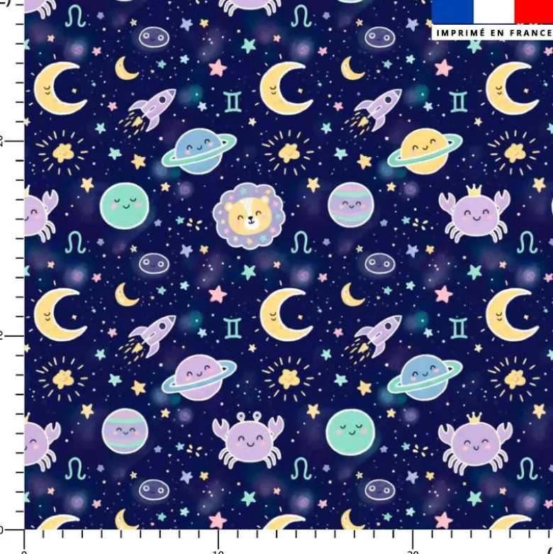Astres kawaii - Fond bleu nuit