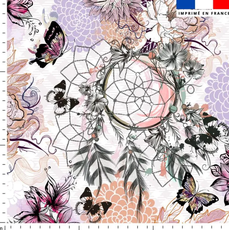 Attrape-rêve fleur et papillon rose - Fond blanc