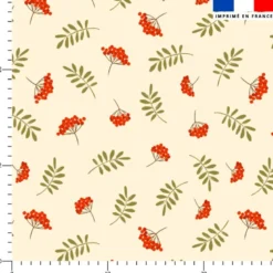Baies rouges et feuilles - Fond écru