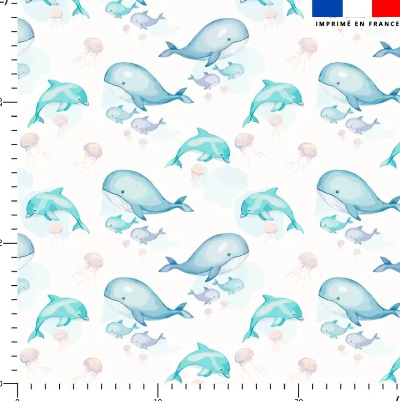 Baleine et baleineau aquarelle - Fond blanc
