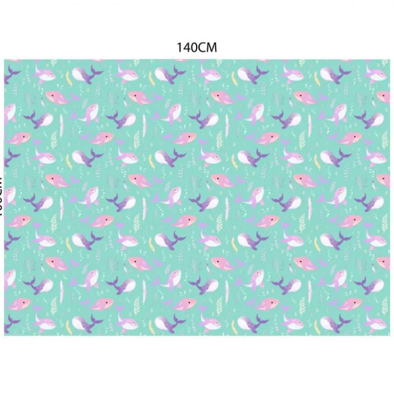 Baleine rose et violette - Fond vert d'eau