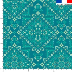Bandana écru et turquoise - Fond bleu paon