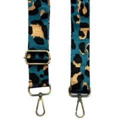 Bandoulière sangle léopard 38mm bleu canard et ocre