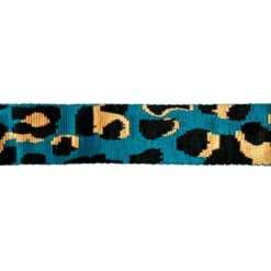 Bandoulière sangle léopard 38mm bleu canard et ocre