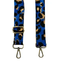 Bandoulière sangle léopard 38mm bleu roi et ocre