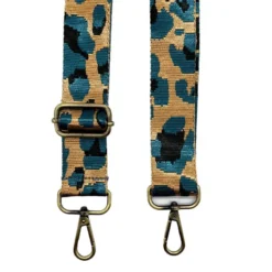 Bandoulière sangle léopard 38mm doré et bleu canard